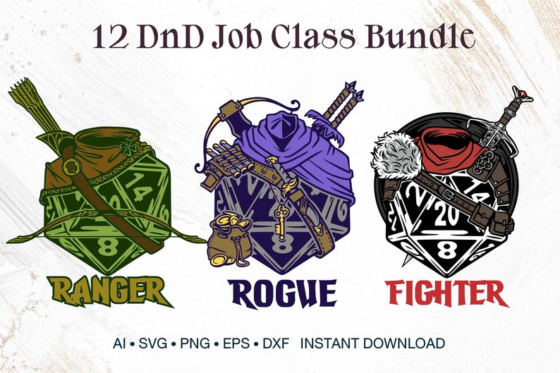 12 Dnd Class Bundle SVG, D20 Dice RPG Emblems Designs, RPG Digital ...