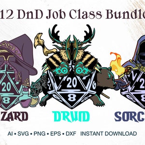 12 Dnd Class Bundle SVG, D20 Dice RPG Emblems Designs, RPG Digital ...