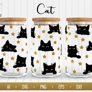 猫 svg ∞ リビー グラス 16 オンス ∞ ビール缶グラス svg ∞ かわいい猫 svg ∞ 黒猫 svg ∞ 子猫 svg ∞ ニャー svg ∞ ペット svg ∞ シームレスワープ