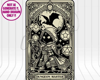DnD Dungeon Master SVG, Skeleton Tarot Card Digital Art, Gothic Fantasy Illustration (Digital Download)