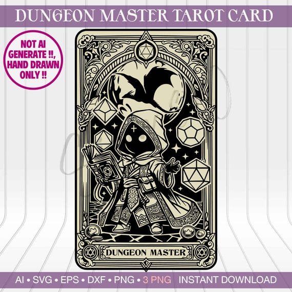 DnD Dungeon Master SVG, Skeleton Tarot Card Digital Art, Gothic Fantasy Illustration (Digital Download)