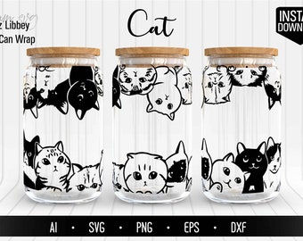 Verre de chat peut emballer SVG, conception de sublimation de gobelet de chaton sans couture, modèle d'amant d'animal de compagnie