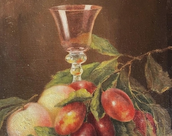 Beautiful still life of Fruit and Glass – vintage oil painting