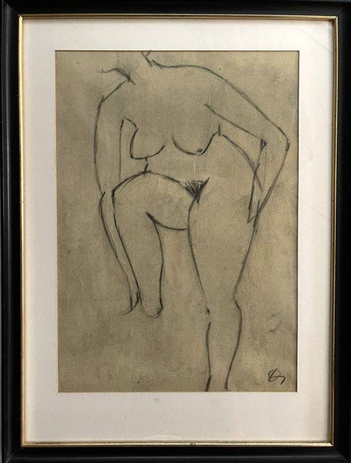 Beautiful charcoal drawing of a nude by Jules De Sutter (1895-1970)