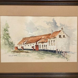 Belle aquarelle d'une ferme flamande du XIXe siècle - Signée et datée