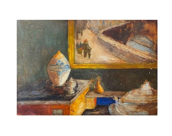 Still Life with Ornamental Pot – Colorful Scene – Vintage Painting