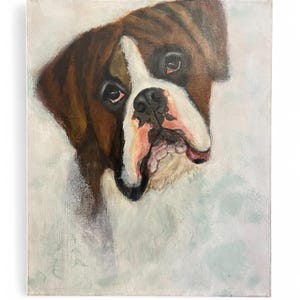Chien Boxer, véritable peinture à l'huile sur toile, peinture vintage, peinture de chien