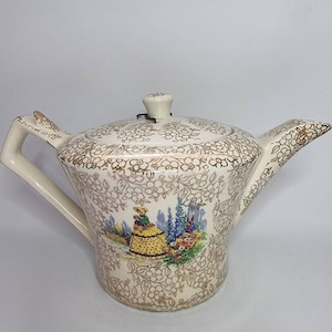 Vintage Sadler Crinoline Lady Theepot - Met Thee zeef - Zeldzaam