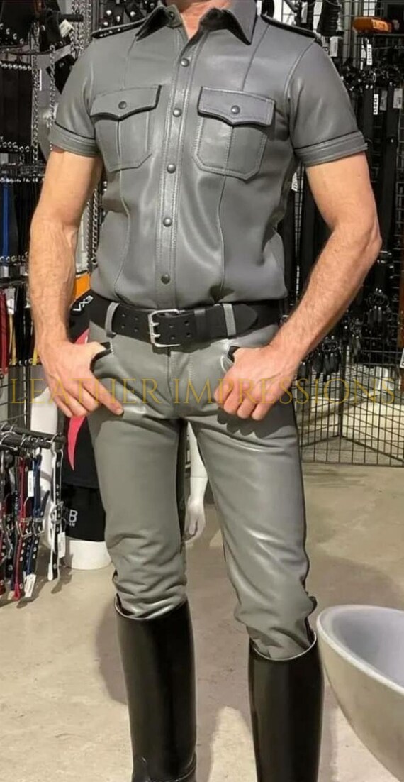 Genuine Leather Men Pants and Shirt 