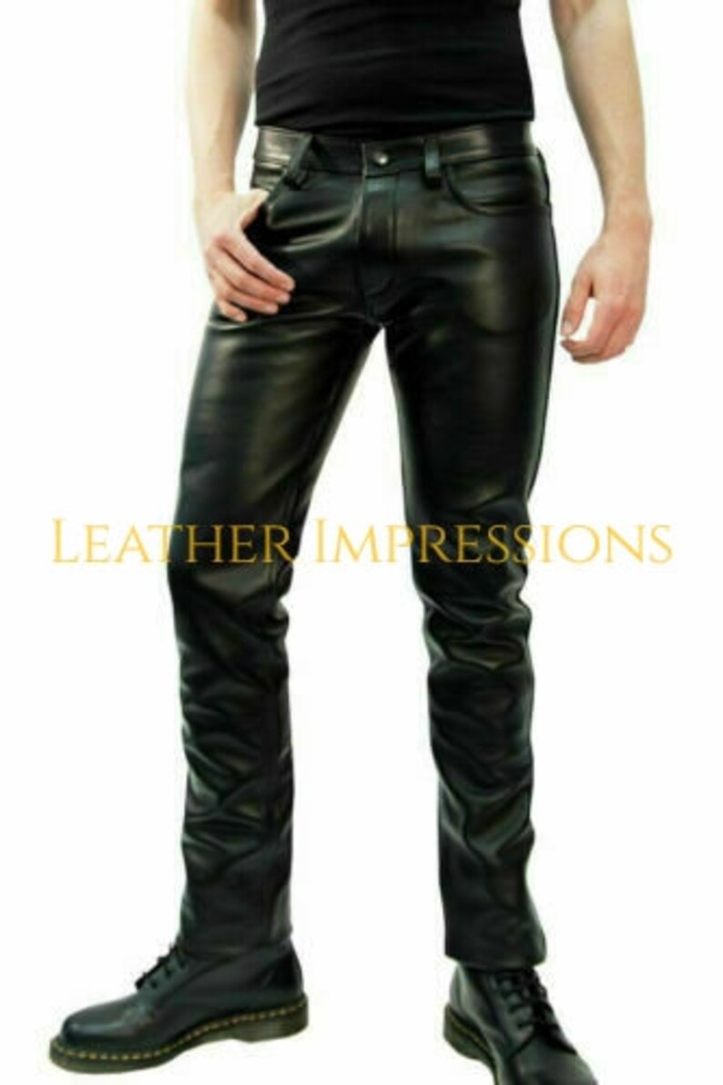 Gay Pant Uniform FETISH Bikers Breeches Cuir Punk Kink Jeans BLUF Men Trousers Mens Real Leather Pants