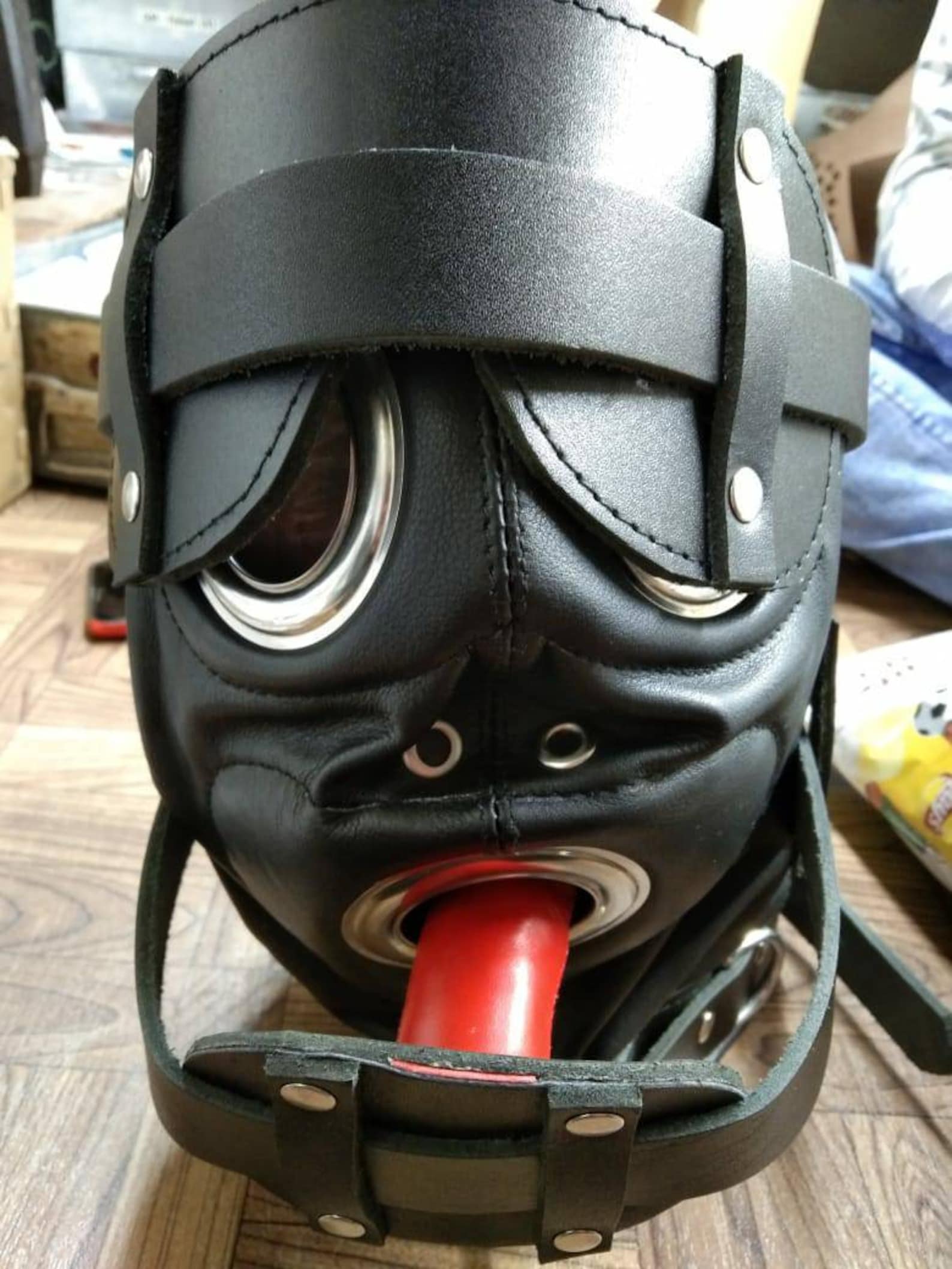 Real Leather Adult Gimp Mask Bondage With Leather Mouth Plug Etsy