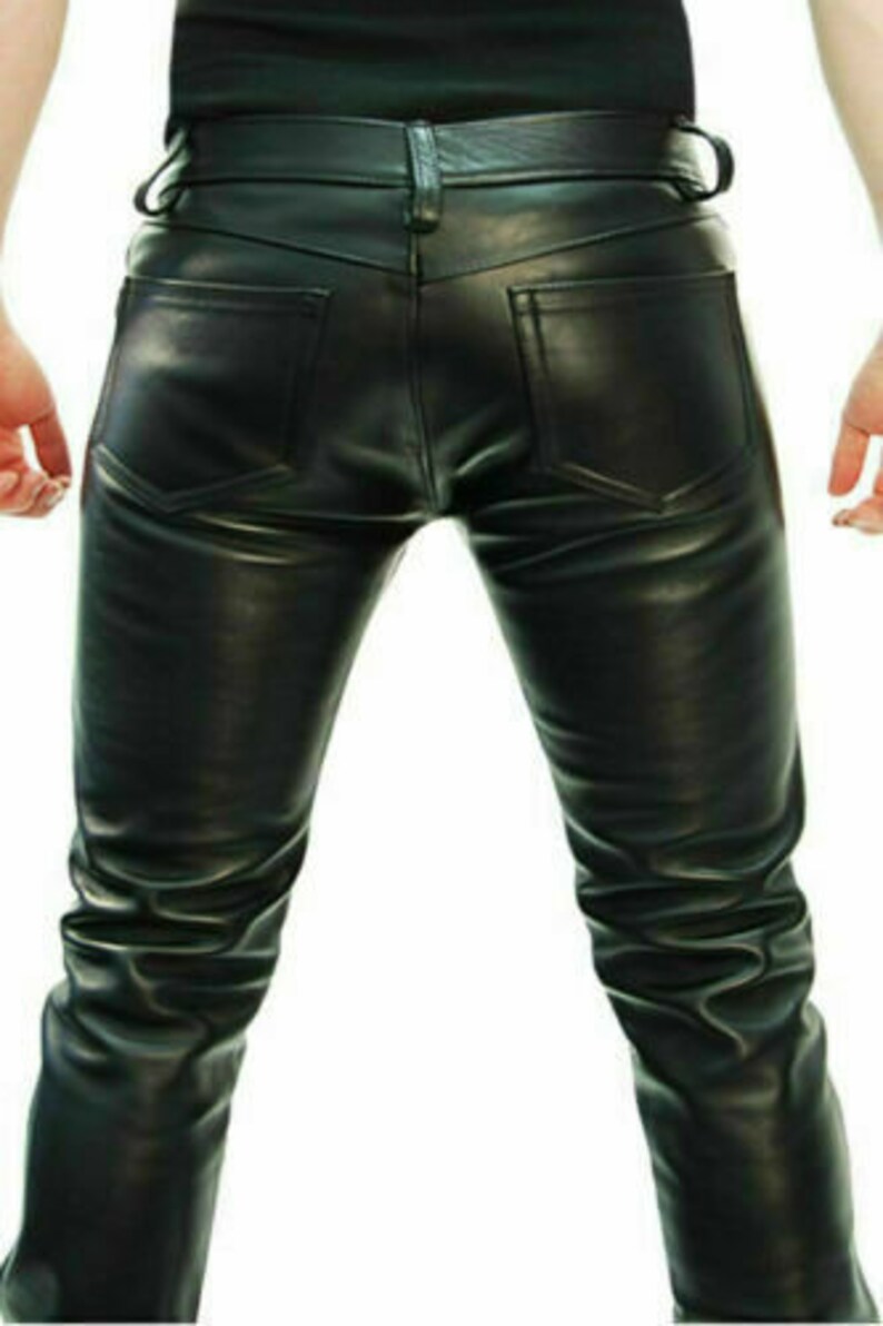 Gay Pant Uniform FETISH Bikers Breeches Cuir Punk Kink Jeans BLUF Men Trousers Mens Real Leather Pants