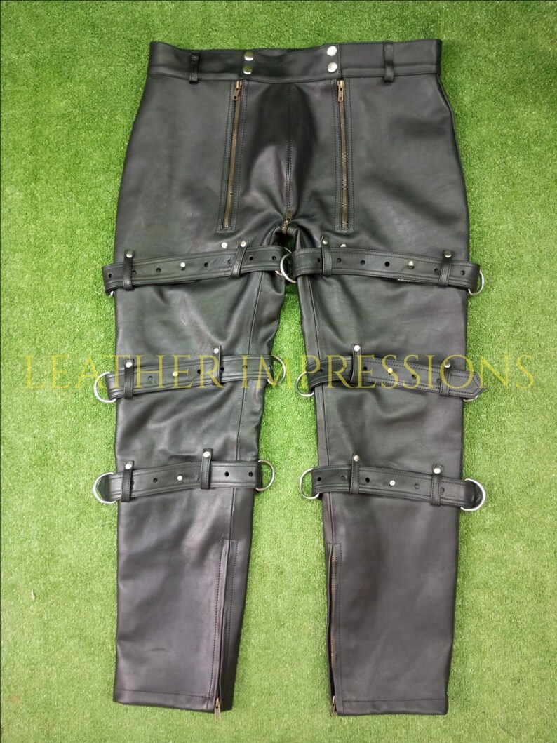 Leather Pants Men Leather Pant Double Zips Pants Jeans Etsy