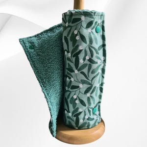 Toalhas de papel laváveis e reutilizáveis em algodão Oeko-Tex e esponja verde água. Rolo de 4 folhas - Olivier
