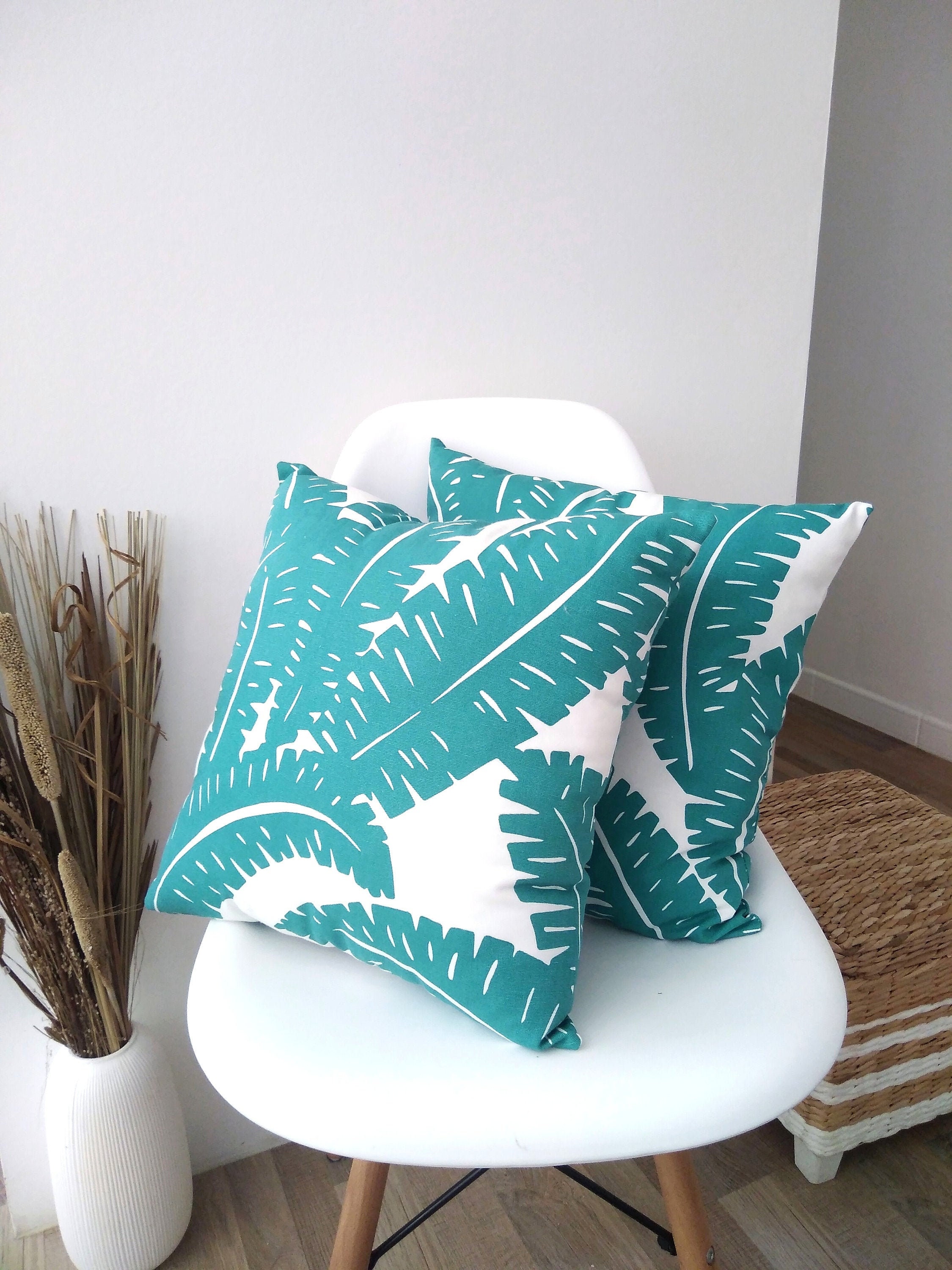 Ibarra - Coussin Imprimé Feuilles de Palmiers /Emeraude/40x40cm/Décoration Intérieur/Home/Cosy