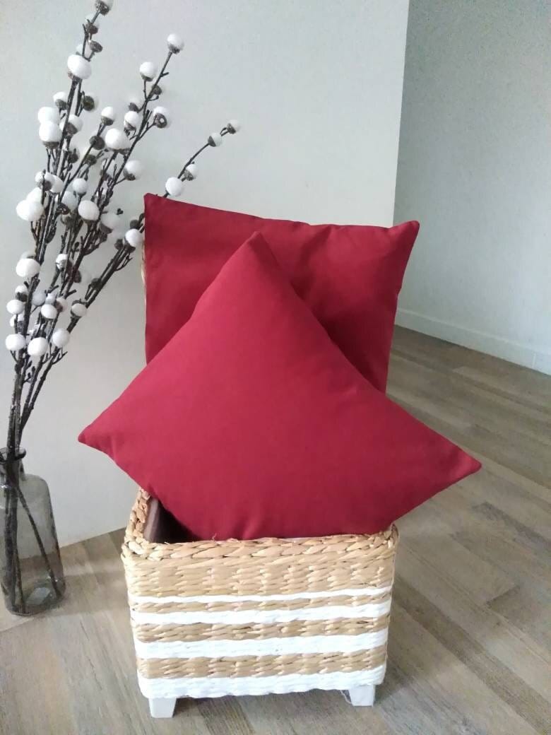Housse de Coussin Uni Coton Rouge Carmin/40x40cm/Décoration Intérieur/Home