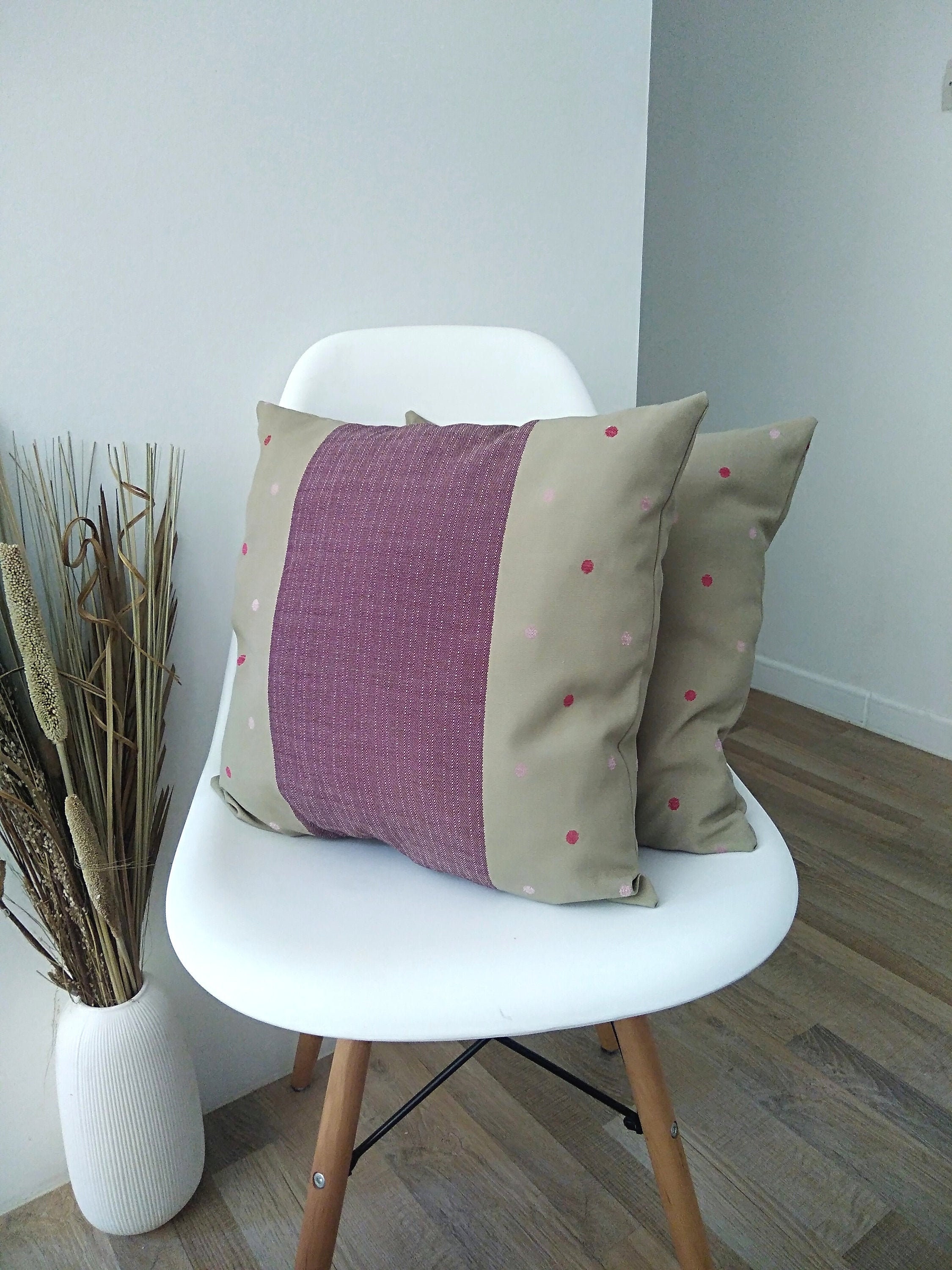 Wolken - Coussin Bicolore Imprimé Pois/Coton Ameublement Épais/40x40cm/Décoration Intérieur/Home