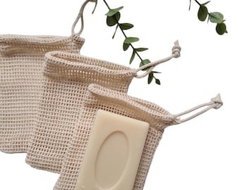 Filet en coton petite maille pour restes de savon | Lavable, réutilisable, pratique pour cosmétiques solides