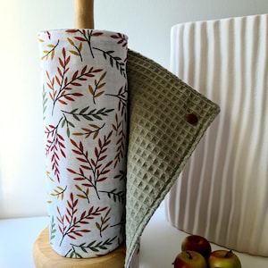 Toalhas de papel laváveis e reutilizáveis em algodão Oeko-Tex e cor oliva favo de mel - Rolo de 5 ou 10 folhas - Anita