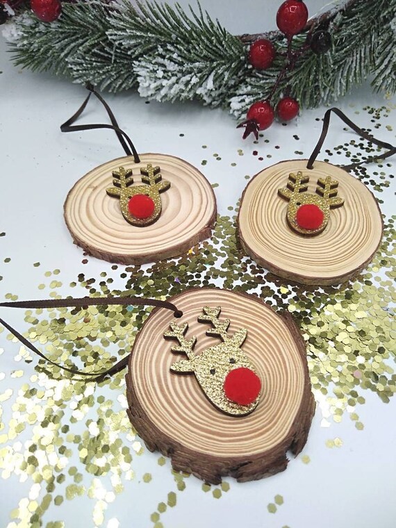 Décoration de Noël en bois - Renne avec nez Rouge