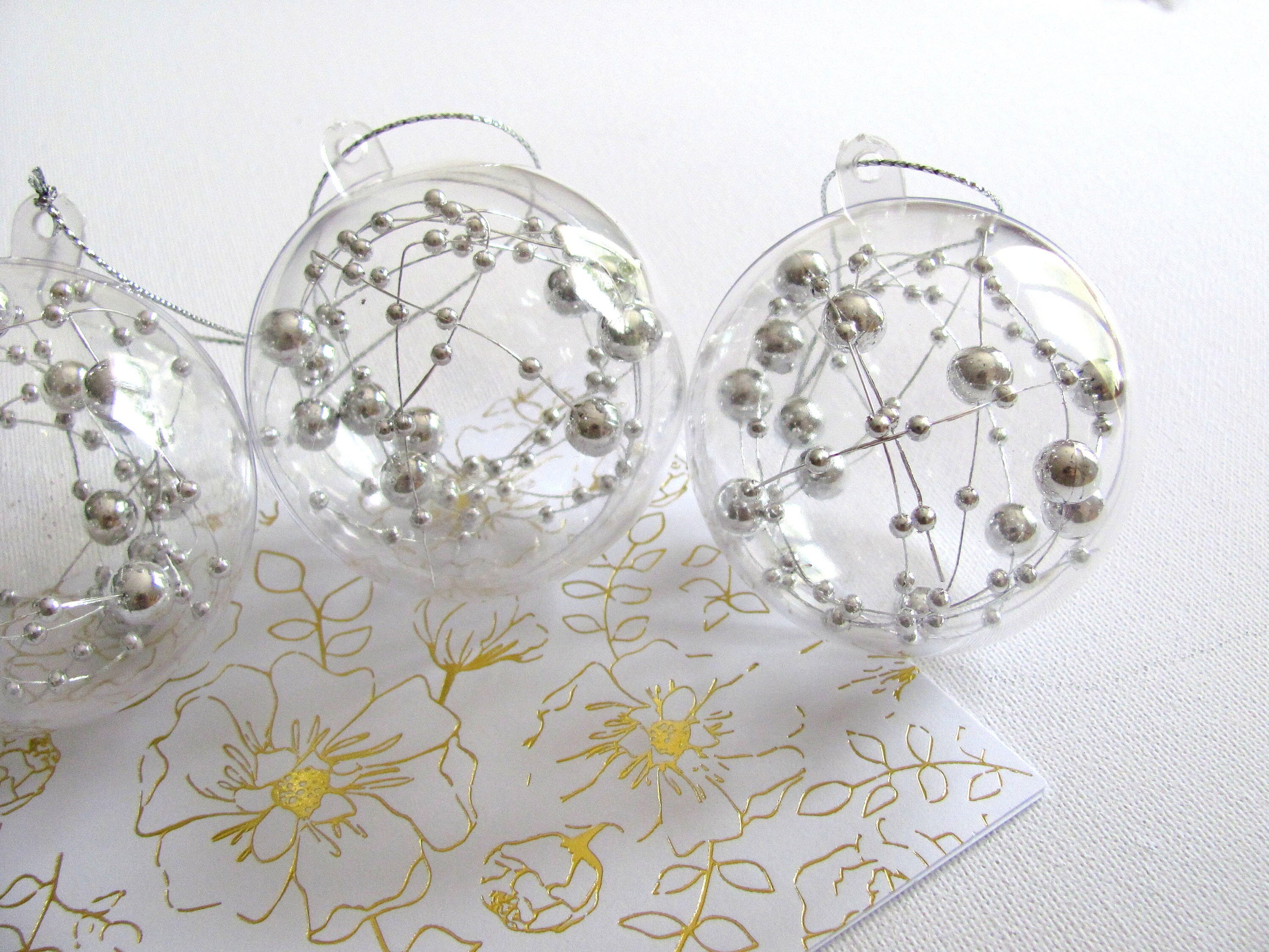 Lot de 4 Boules Noël Transparente Fil Argenté Boules - Sapin Décorations