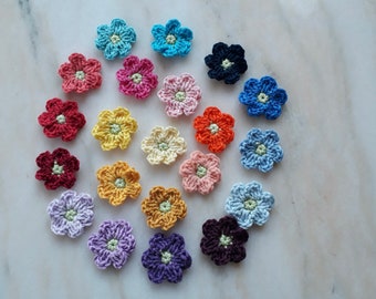 Lot of small cotton crochet flowers - free choice between 20 colors