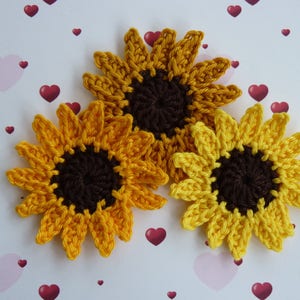 3 cotton crochet sunflower flowers