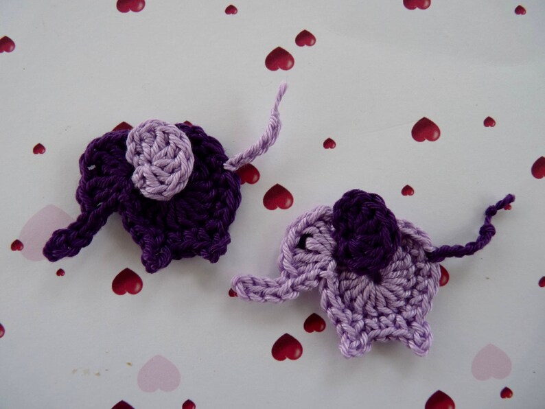 2 small blue, gray or purple elephants crochet applies image 4