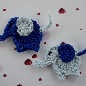 2 small blue, gray or purple elephants crochet applies image 2