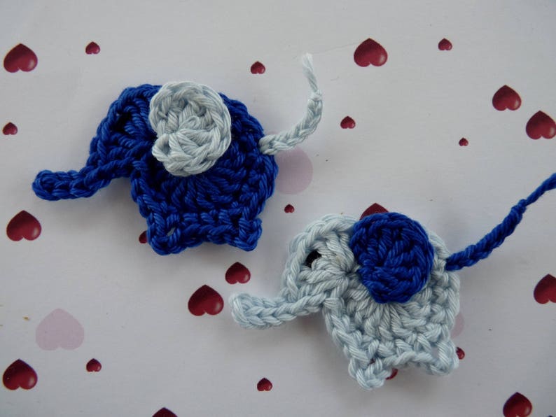 2 small blue, gray or purple elephants crochet applies image 2