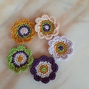 Set of 5 large 6 cm cotton crochet flowers 3