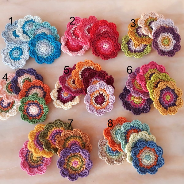 Lot de 5 grandes fleurs de 6 cm au crochet en coton