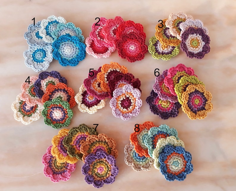 Set of 5 large 6 cm cotton crochet flowers image 1