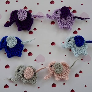 2 small blue, gray or purple elephants crochet applies image 1