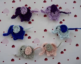 2 petits éléphants bleu, gris ou violet - applique au  crochet