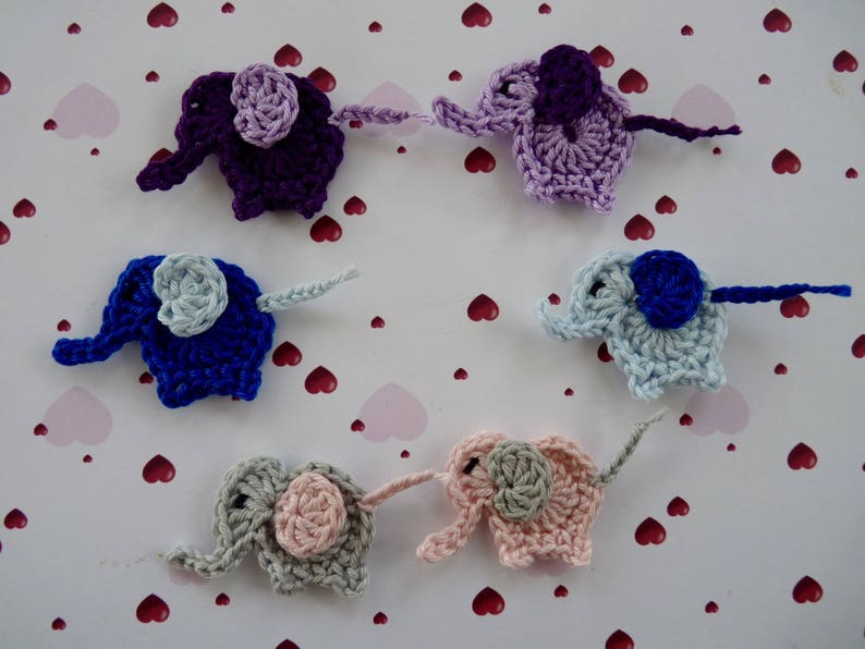 2 small blue, gray or purple elephants crochet applies image 1