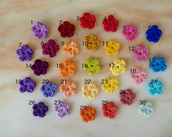 Mini cotton crochet flowers - free choice between 34 colors