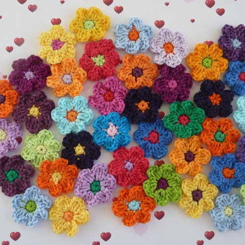Crochet Flowers Set Cotton Etsy