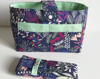 Organiseur Fleurs indigo vert - Organisateur sac - Rangement sac à main