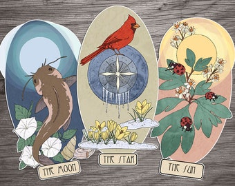 Forager's Daughter Tarot Stickers - The Moon, The Star, and The Sun
