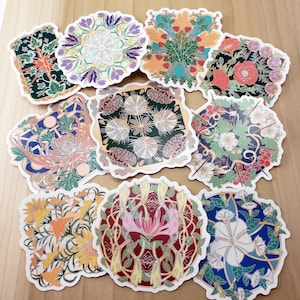 Seeking Glass Rosette Vinyl Stickers, Botanical Plants and Flowers Stickers