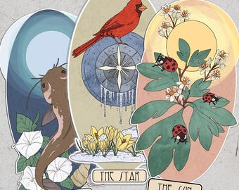 Forager's Daughter Tarot Stickers - The Moon, The Star, and The Sun