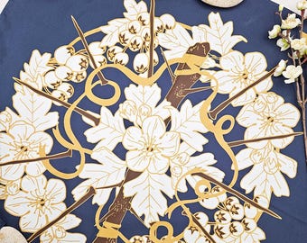Hawthorn Flower and Thorn Printed Cloth
