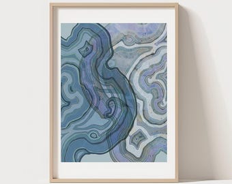 Blue Strata Art Print | Geode Inspired Wall Art | Abstract Nature Decor