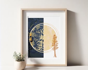 Moon in the Pines Art Print | Forest Inspired Decor | Celestial Wall Art