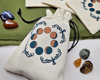 Moon Phases Natural Cotton Tarot or Crystal Bag