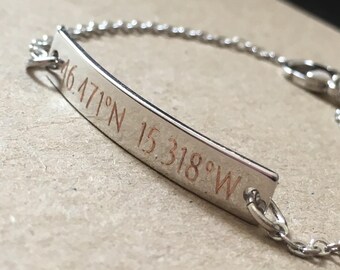 Custom Coordinate Bracelet, Silver Personalized GPS Bracelet, Location Bracelet, Latitude Longitude Bracelet, Best Friend Gift, Coordinate