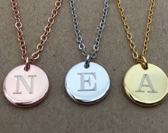 Initial Disc Necklace, Rose Gold Silver Personalized Initial Necklace, Disc Letter Personalized, Bridesmaid Gift, Letter Necklace