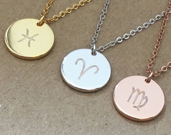 Zodiac Necklace Personalized, Virgo Pisces Aries Necklaces, Astrology Necklace, Zodiac Sign Jewelry, Rose Gold Silver Necklace, Birthday