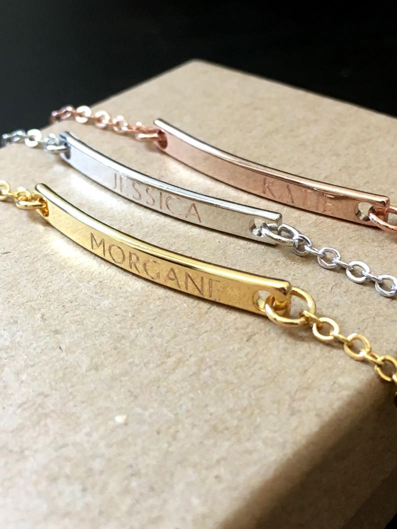 Personalized Bracelet Rose Gold, Personalized Gift Name Bracelet Engraved or Initials, Custom Bracelet, Personalized Bar Bracelet image 2